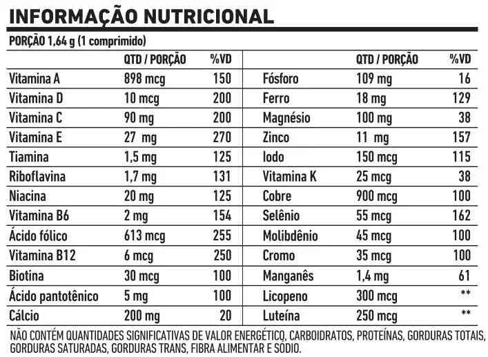a nutrition label for a vitamin supplement