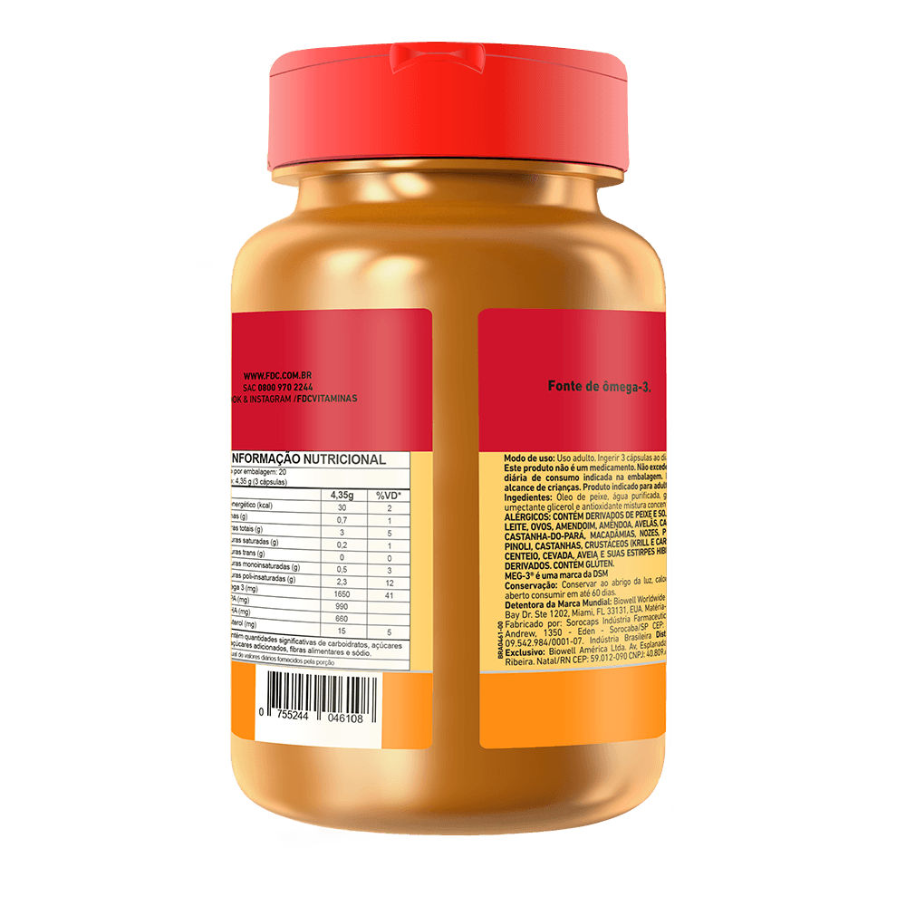 Verso do frasco de Ômega 3 com informações nutricionais
