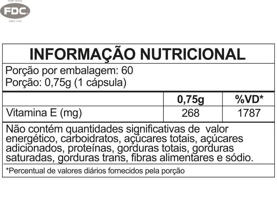 Vitamina E - 400 UI - FDC Vitaminas - Vitaminas com duplo certificado de qualidade.