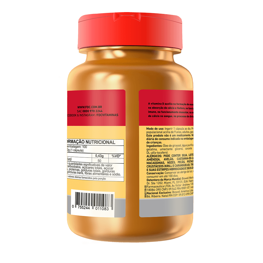 Rótulo traseiro do frasco de Vitamina D3 2000 UI