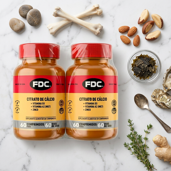 Flat lay Kit Citrato de Calcio FDC Vitaminas