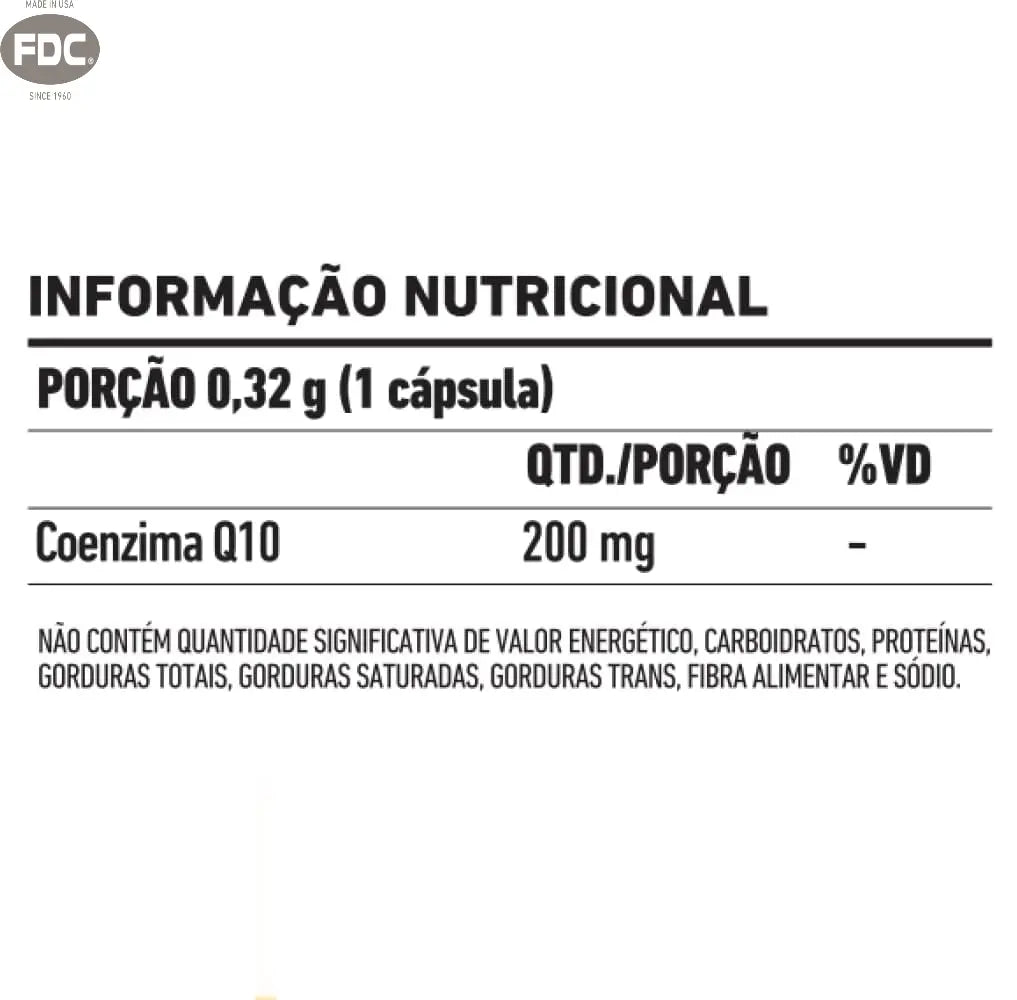 Produto FDC: Coenzima Q10 200mg - FDC Vitaminas - Vitaminas com duplo certificado de qualidade.