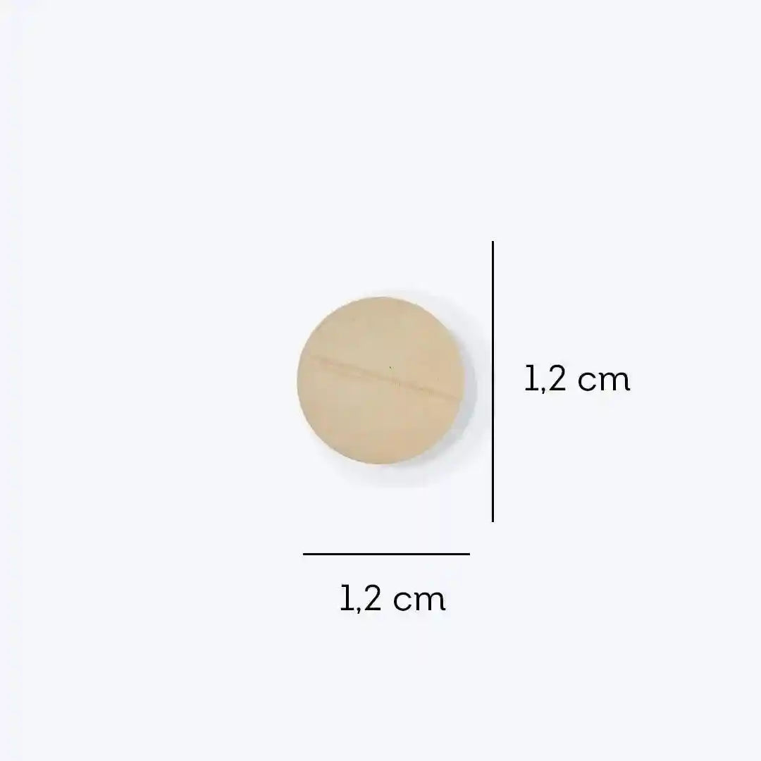 a round wooden button with measurements