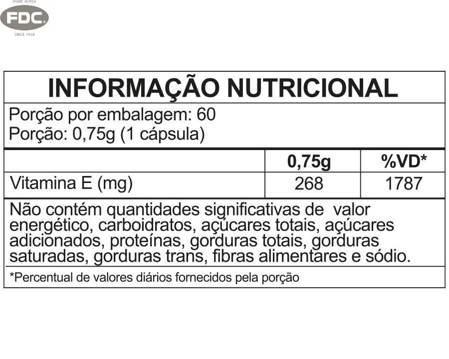 Vitamina E - 400 UI - FDC Vitaminas - Vitaminas com duplo certificado de qualidade.