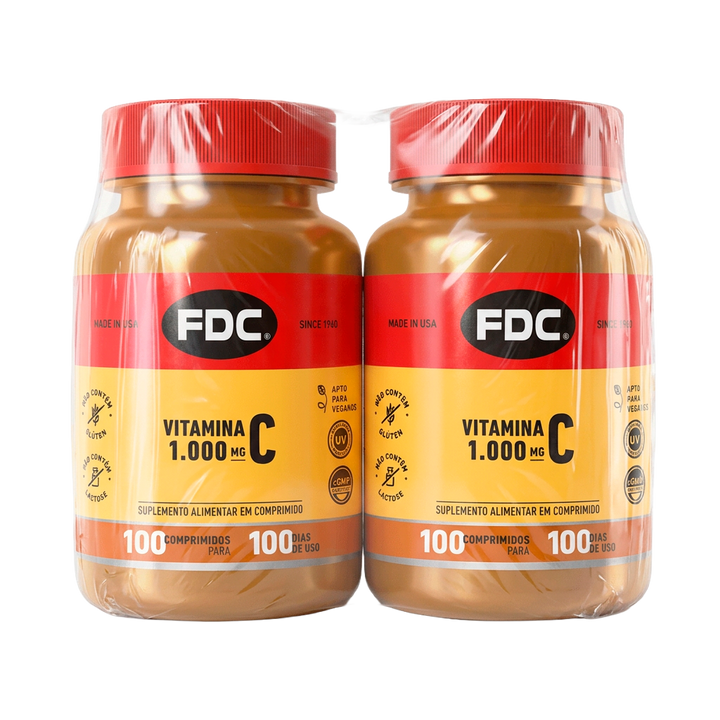 Kit 2 unidades Vitamina C 1000mg 100 comprimidos FDC Vitaminas