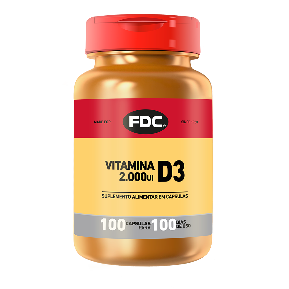 Frasco de FDC Vitamina D3 2000 UI, 100 cápsulas