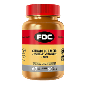 Citrato de Cálcio + D3 + K2 MK7 + Zinco | 60 Comprimidos | FDC
