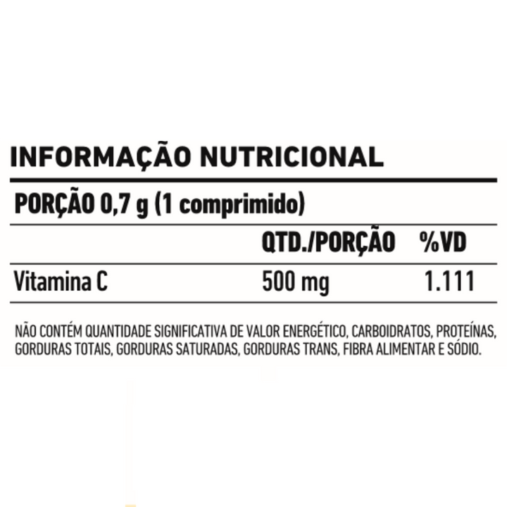 Tabela nutricional 4K — Vitamina C 500 mg | 100 Comprimidos | FDC — SKU 200310