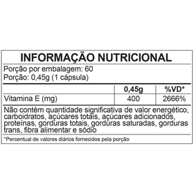 Vitamina E 400 UI | 60 Cápsulas | FDC — verso