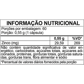 Zinco Quelato Bisglicinato | 60 Cápsulas | FDC — verso