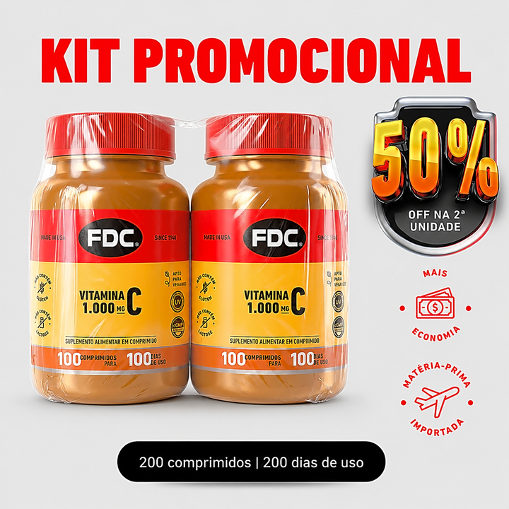Kit 2 unidades Vitamina C 1000mg 100 comprimidos FDC Vitaminas — flat lay