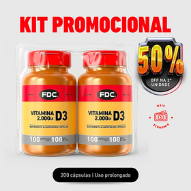 Kit Vitamina D3 2000 UI | 2 Frascos x 100 Cápsulas | FDC