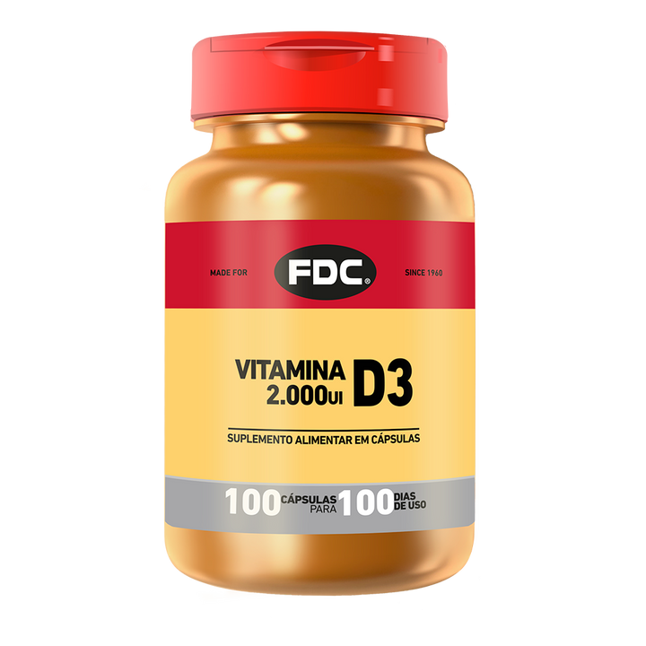 Frasco Vitamina D3 2000 UI 100 capsulas FDC Vitaminas