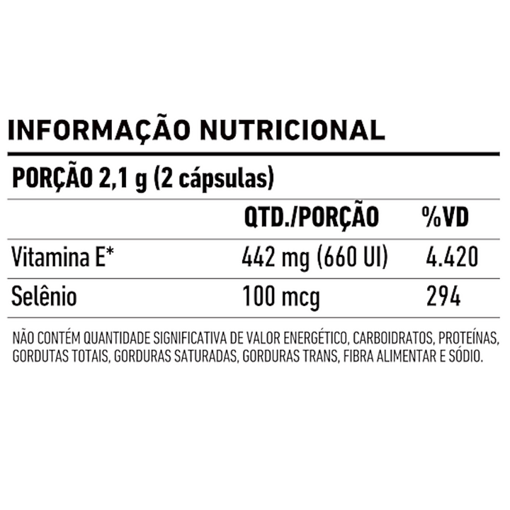 Informação nutricional Vitamina E 660 UI com Selênio FDC